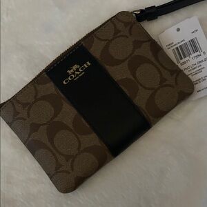 Coach Signature Brown and Black Wristlet